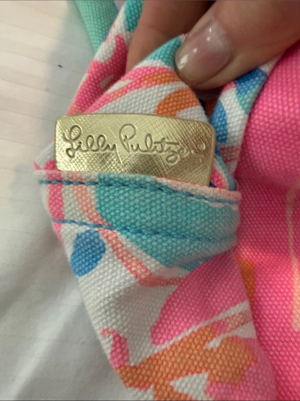 Lilly Pulitzer Canvas Tote in Pink, Teal & Coral Leaf Print